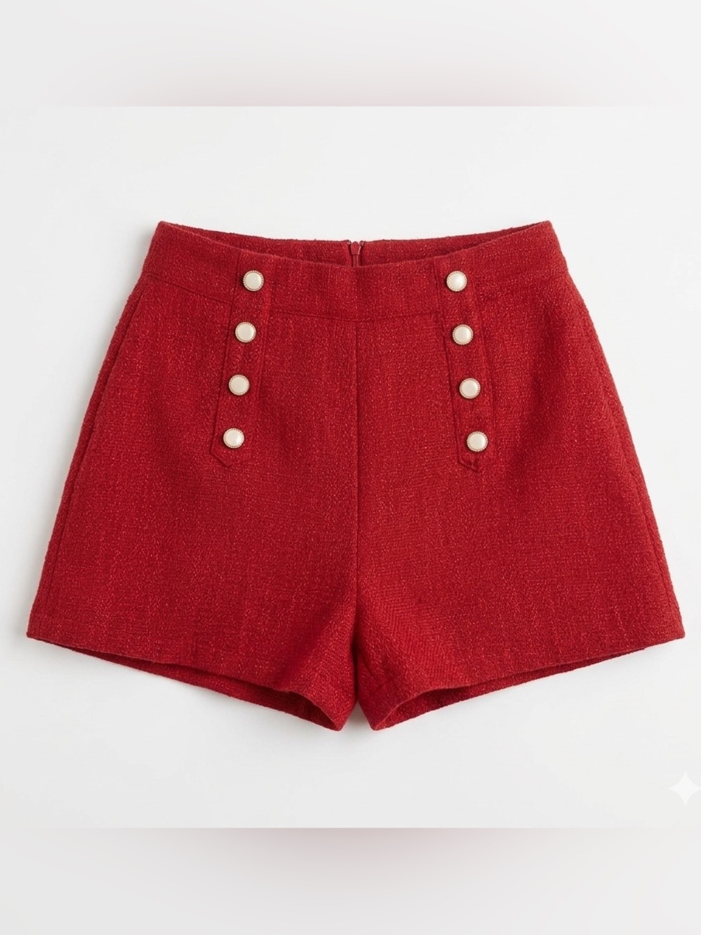 SHEIN Red High-Waist Button Detail Women's Shorts